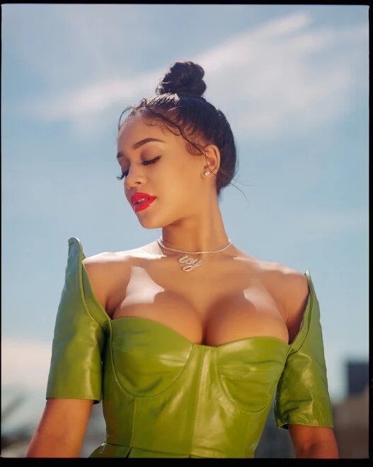 Saweetie in green leather dress for Phoenix